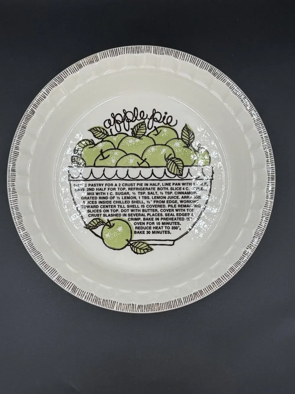 Vintage Royal China Country Harvest Apple Pie Recipe Pie Plate 10” Ironstone USA